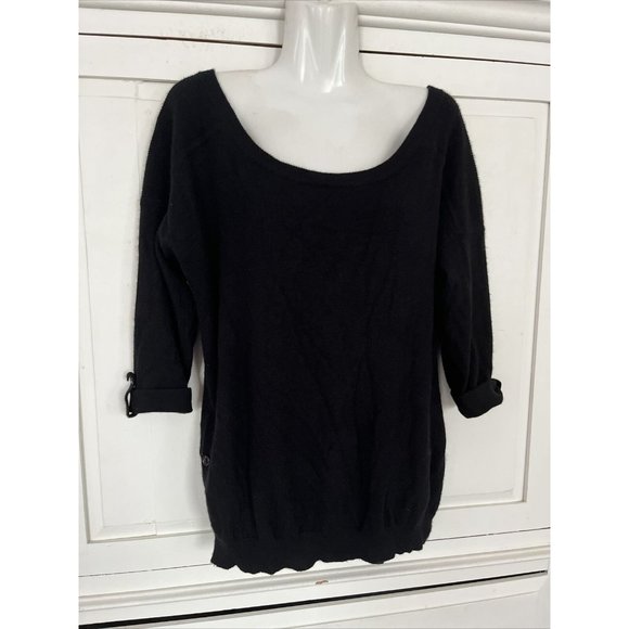 Diane Von Furstenberg 100% Cashmere Sweater S Black With Pockets 3/4 Sleeves - Picture 2 of 5